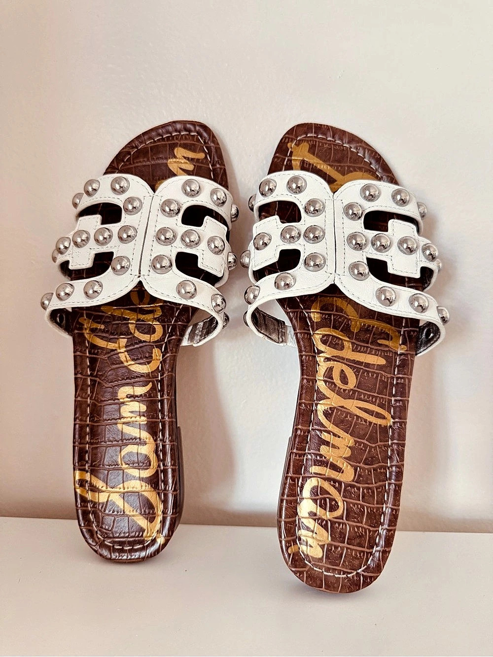Sam Edelman Studded Slide Sandals in Brown & White Size 7.5